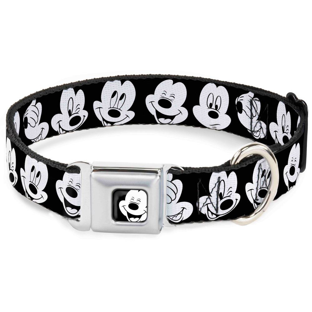 Mickey Mouse Face3 CLOSE-UP Full Color Black/White Seatbelt Buckle Collar - Mickey Mouse Expressions CLOSE-UP Black/White Dog Collars Seatbelt Buckle Disney