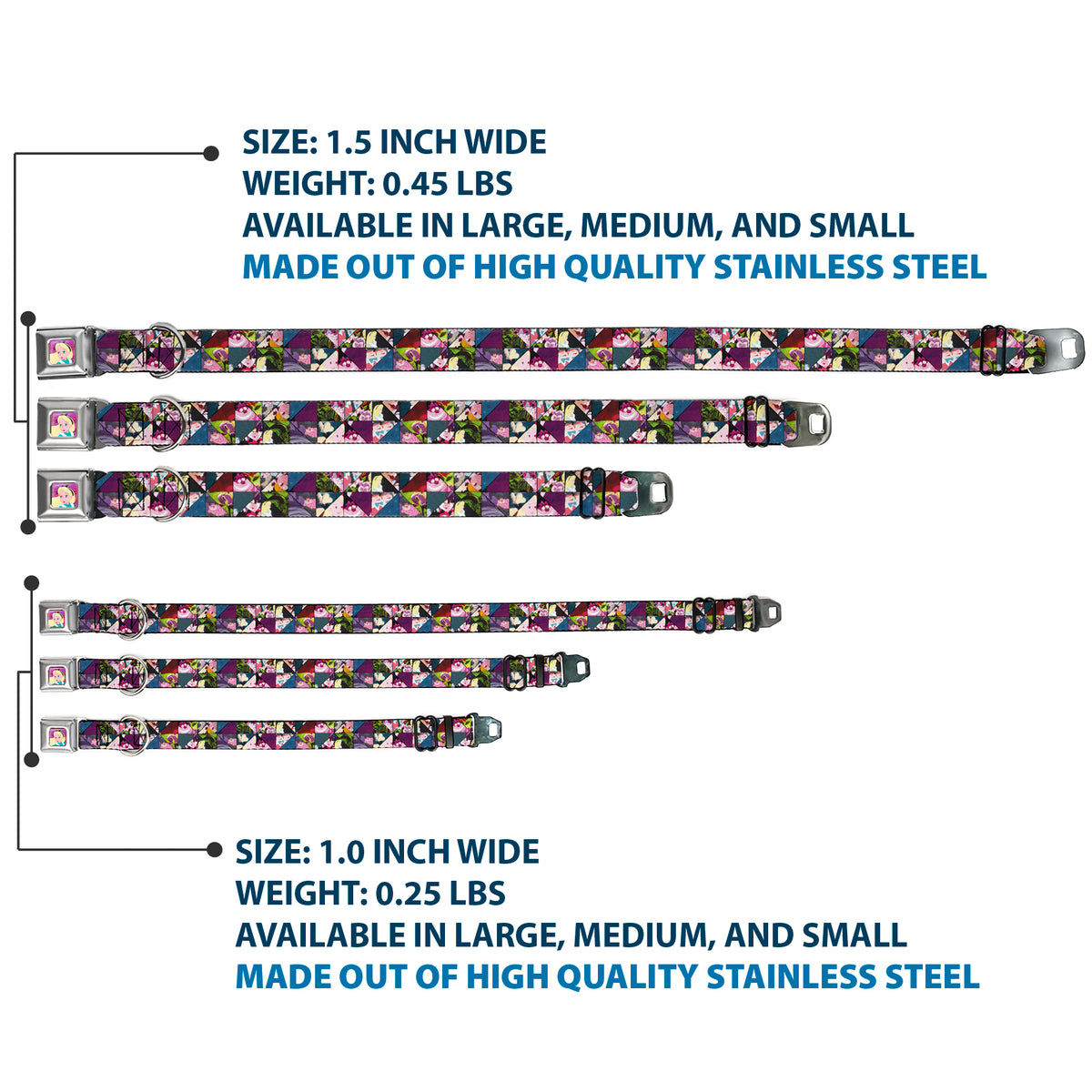 Alice/Cards Full Color Pinks Seatbelt Buckle Collar - Alice in Wonderland Kaleidoscope Scenes Dog Collars Seatbelt Buckle Disney
