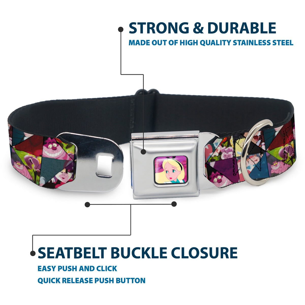 Alice/Cards Full Color Pinks Seatbelt Buckle Collar - Alice in Wonderland Kaleidoscope Scenes Dog Collars Seatbelt Buckle Disney