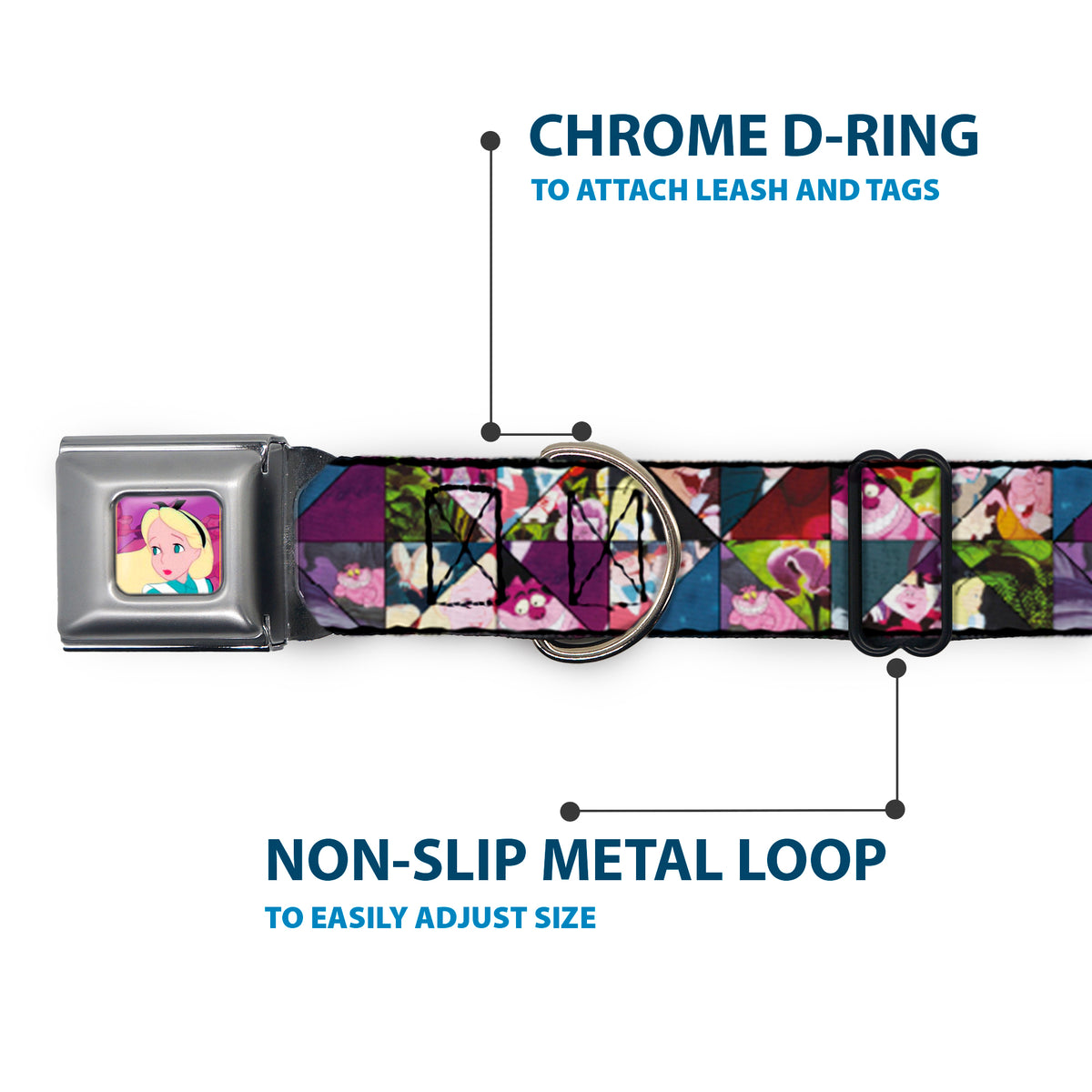 Alice/Cards Full Color Pinks Seatbelt Buckle Collar - Alice in Wonderland Kaleidoscope Scenes Dog Collars Seatbelt Buckle Disney