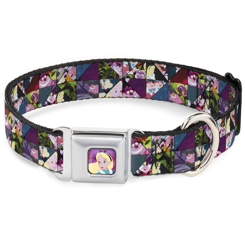 Alice/Cards Full Color Pinks Seatbelt Buckle Collar - Alice in Wonderland Kaleidoscope Scenes Dog Collars Seatbelt Buckle Disney