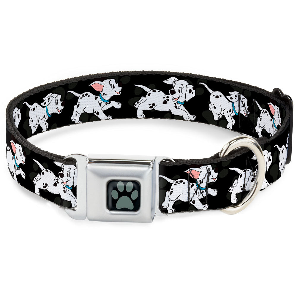 Dalmatian Paw Full Color Black Gray Seatbelt Buckle Collar - Dalmatians Running/Paws Black/Gray/White/Black Dog Collars Seatbelt Buckle Disney