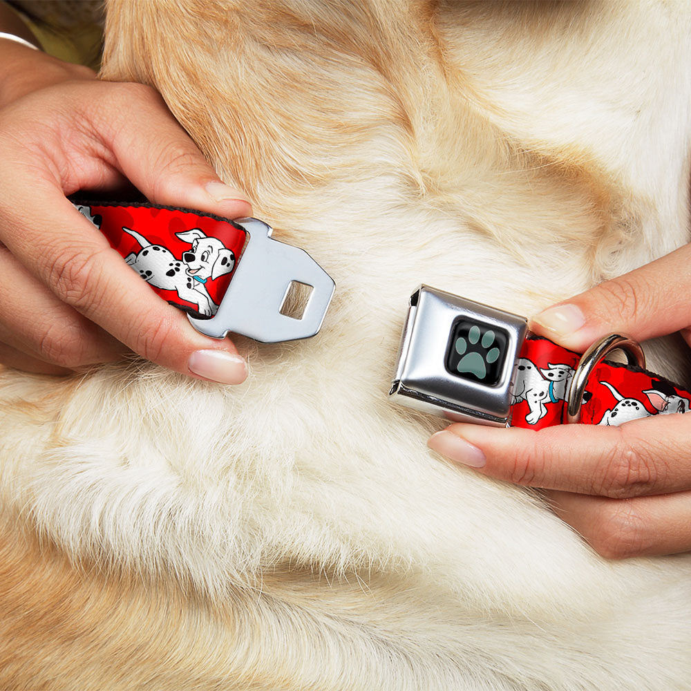 Dalmatian Paw Full Color Black Gray Seatbelt Buckle Collar - Dalmatians Running/Paws Reds/White/Black Dog Collars Seatbelt Buckle Disney