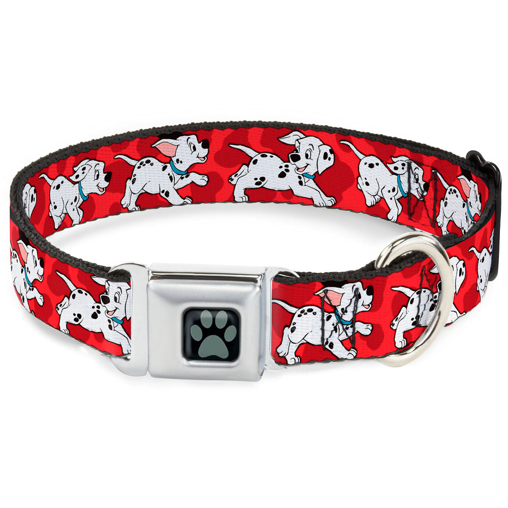 Dalmatian Paw Full Color Black Gray Seatbelt Buckle Collar - Dalmatians Running/Paws Reds/White/Black Dog Collars Seatbelt Buckle Disney