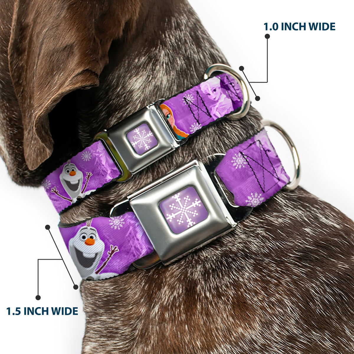 Snowflake Full Color Purple White Seatbelt Buckle Collar - Frozen Anna/Elsa/Olaf Poses/Scenes Purples Dog Collars Seatbelt Buckle Disney