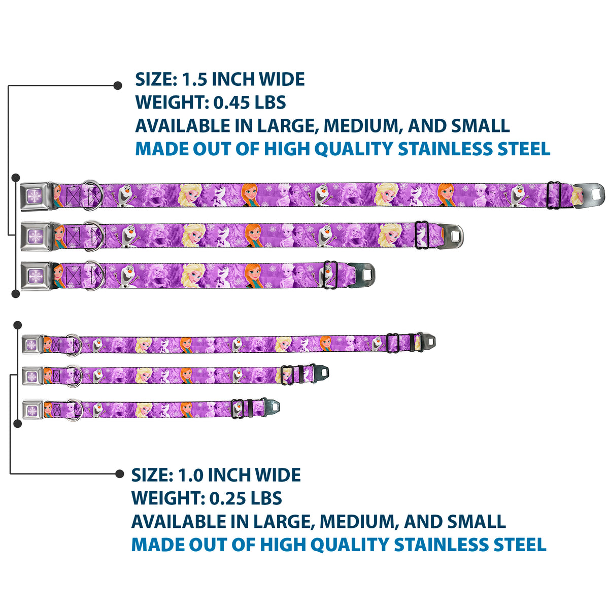Snowflake Full Color Purple White Seatbelt Buckle Collar - Frozen Anna/Elsa/Olaf Poses/Scenes Purples Dog Collars Seatbelt Buckle Disney