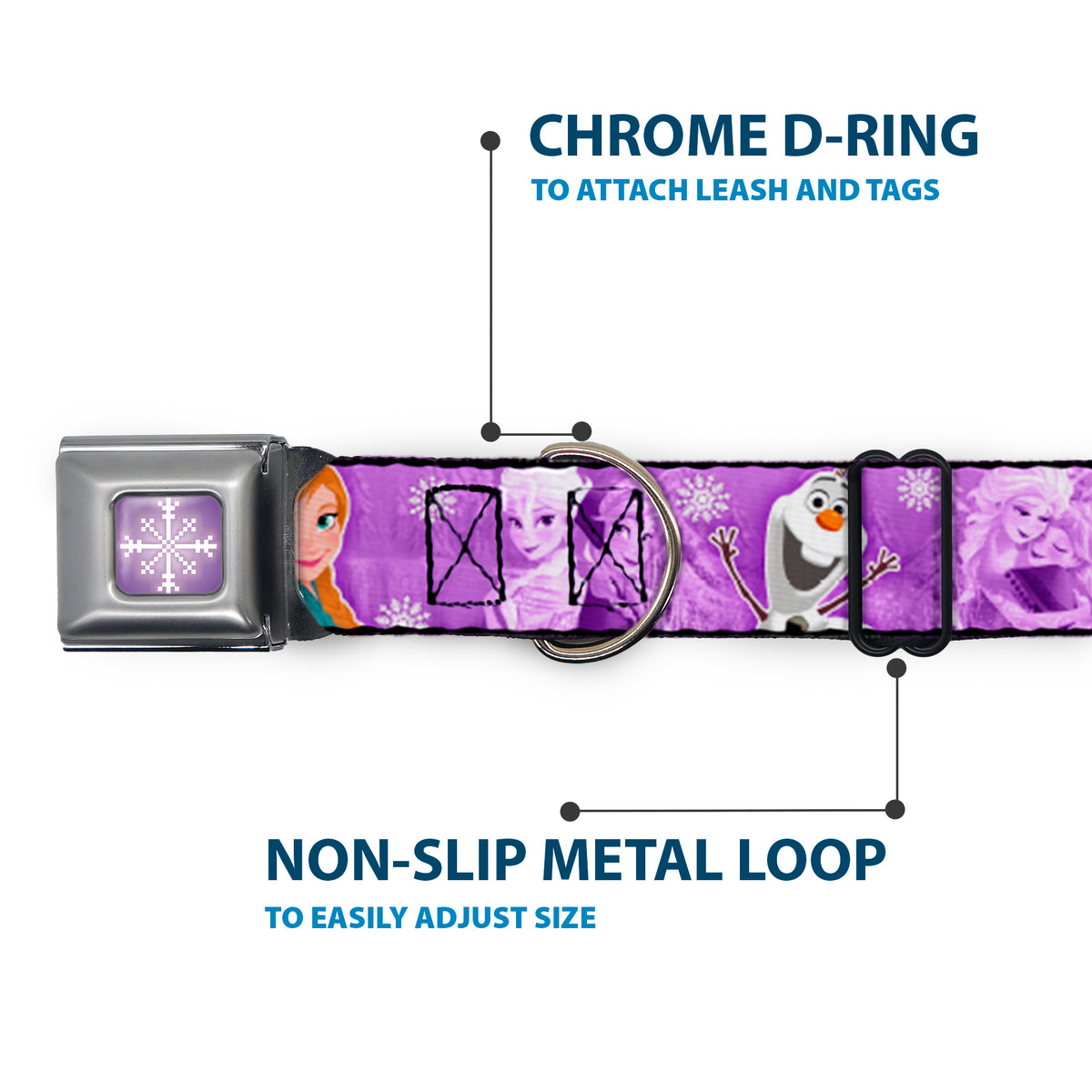 Snowflake Full Color Purple White Seatbelt Buckle Collar - Frozen Anna/Elsa/Olaf Poses/Scenes Purples Dog Collars Seatbelt Buckle Disney