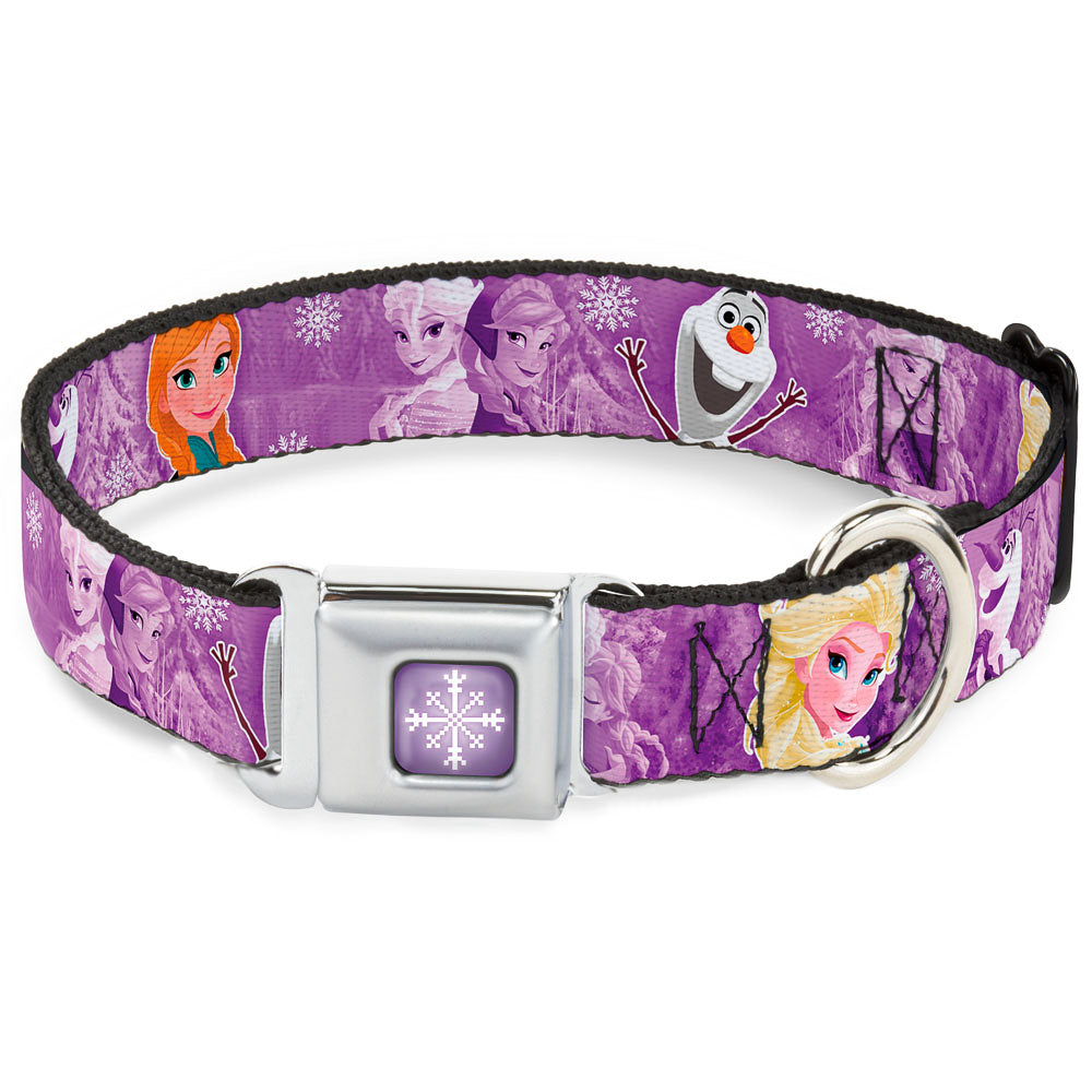 Snowflake Full Color Purple White Seatbelt Buckle Collar - Frozen Anna/Elsa/Olaf Poses/Scenes Purples Dog Collars Seatbelt Buckle Disney