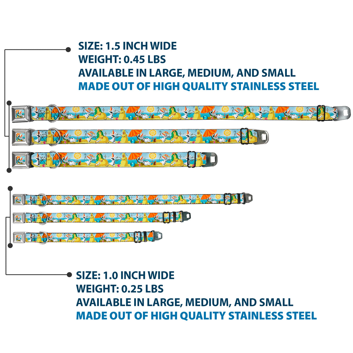 Olaf Tanning Pose Full Color Seatbelt Buckle Collar - Olaf Summertime Beach Scenes Dog Collars Seatbelt Buckle Disney