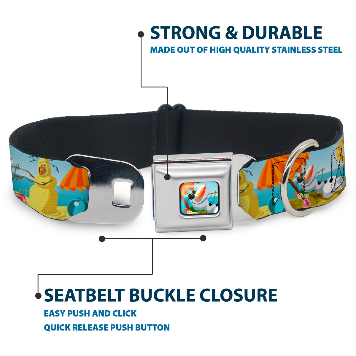 Olaf Tanning Pose Full Color Seatbelt Buckle Collar - Olaf Summertime Beach Scenes Dog Collars Seatbelt Buckle Disney