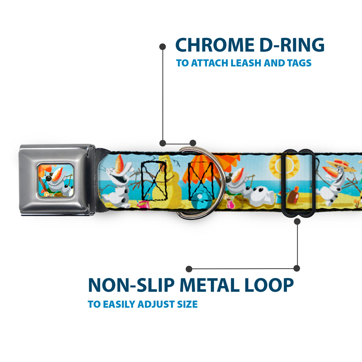 Olaf Tanning Pose Full Color Seatbelt Buckle Collar - Olaf Summertime Beach Scenes Dog Collars Seatbelt Buckle Disney