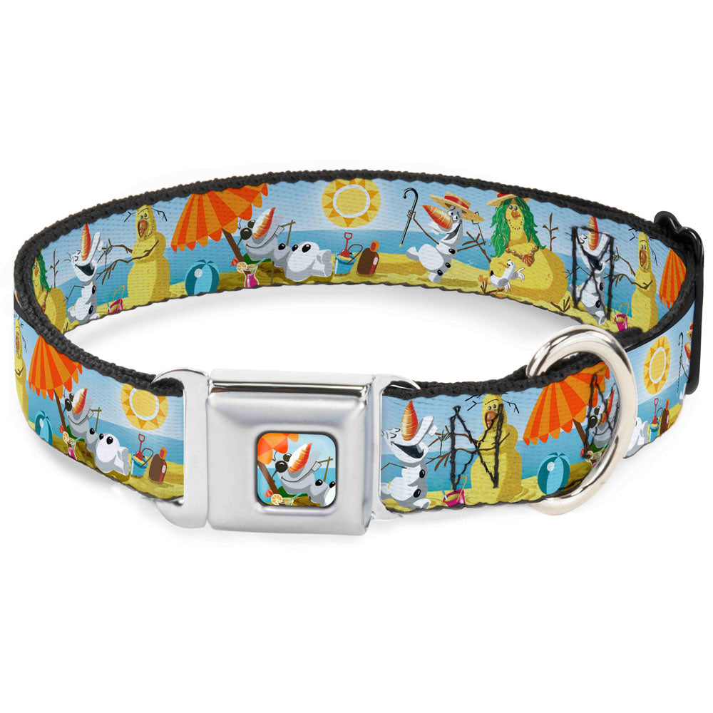 Olaf Tanning Pose Full Color Seatbelt Buckle Collar - Olaf Summertime Beach Scenes Dog Collars Seatbelt Buckle Disney