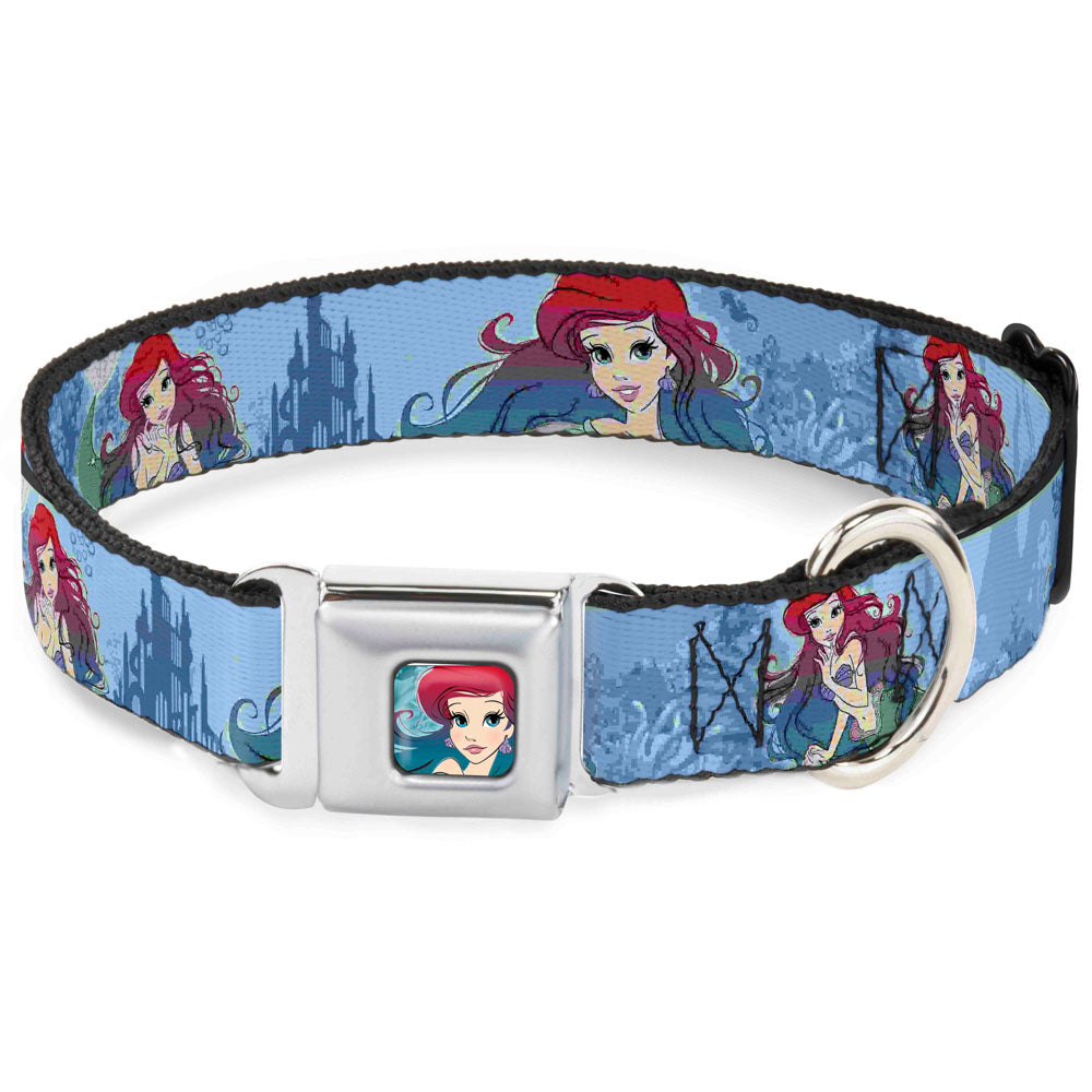 Ariel Face6 Turquoise Full Color Blues Seatbelt Buckle Collar - Ariel Poses Coral & Castle Blues/Reds Dog Collars Seatbelt Buckle Disney