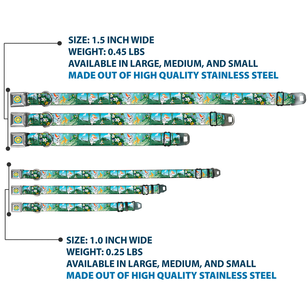 Frozen Sun2 Royal Full Color Blue/Yellows Seatbelt Buckle Collar - Olaf Garden Scenes Dog Collars Seatbelt Buckle Disney