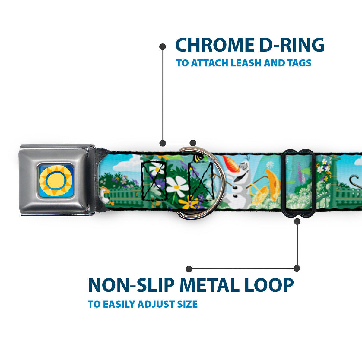 Frozen Sun2 Royal Full Color Blue/Yellows Seatbelt Buckle Collar - Olaf Garden Scenes Dog Collars Seatbelt Buckle Disney