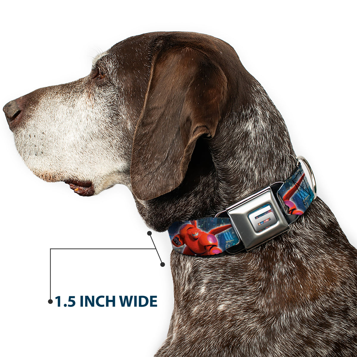 Big Hero "6" Name Blocks Full Color Black Gray White Seatbelt Buckle Collar - Hiro & Baymax Action Poses/San Fransokyo Dog Collars Seatbelt Buckle Disney
