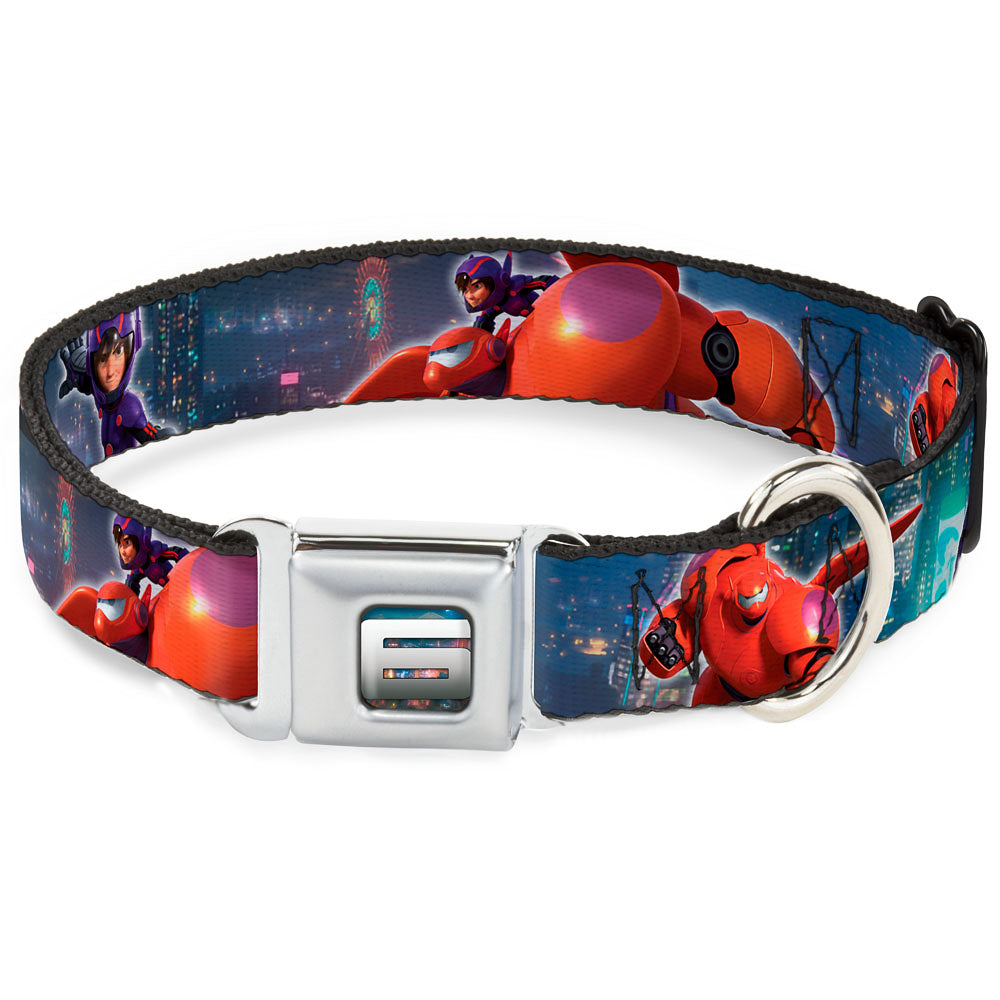 Big Hero "6" Name Blocks Full Color Black Gray White Seatbelt Buckle Collar - Hiro & Baymax Action Poses/San Fransokyo Dog Collars Seatbelt Buckle Disney