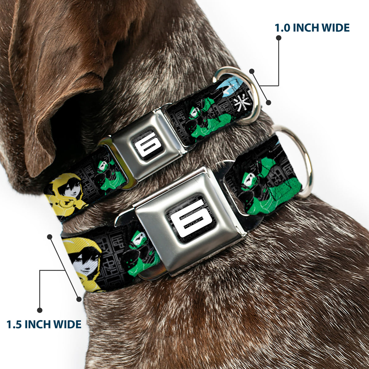 Big Hero "6" Name Blocks Full Color Black Gray White Seatbelt Buckle Collar - Big Hero 6 Group Action Pose/Name Blocks Black/Gray/Multi Color Dog Collars Seatbelt Buckle Disney