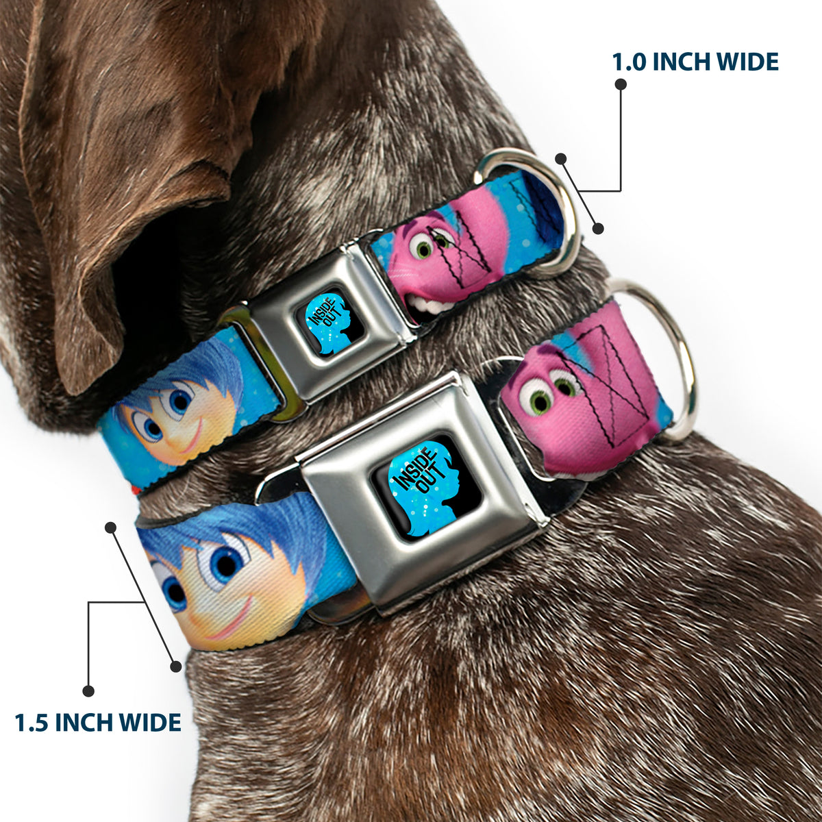 INSIDE OUT/Riley Silhouette Full Color Black/Sparkle Blue Seatbelt Buckle Collar - INSIDE OUT 6-Character Pose Sparkle Blue/White Dog Collars Seatbelt Buckle Disney