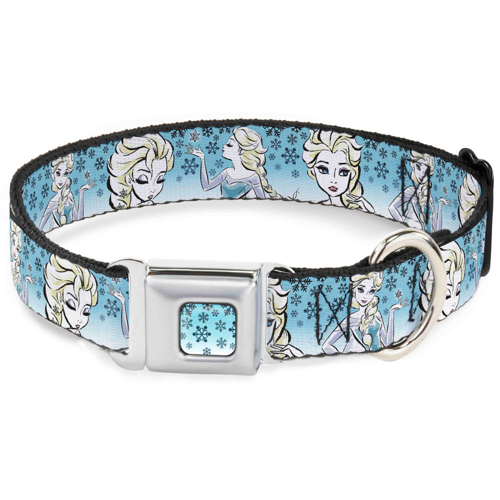 Snowflakes Frozen Art Collection Full Color Blues/White Seatbelt Buckle Collar - Anna/Snowflakes Frozen Art Collection Poses Dog Collars Seatbelt Buckle Disney