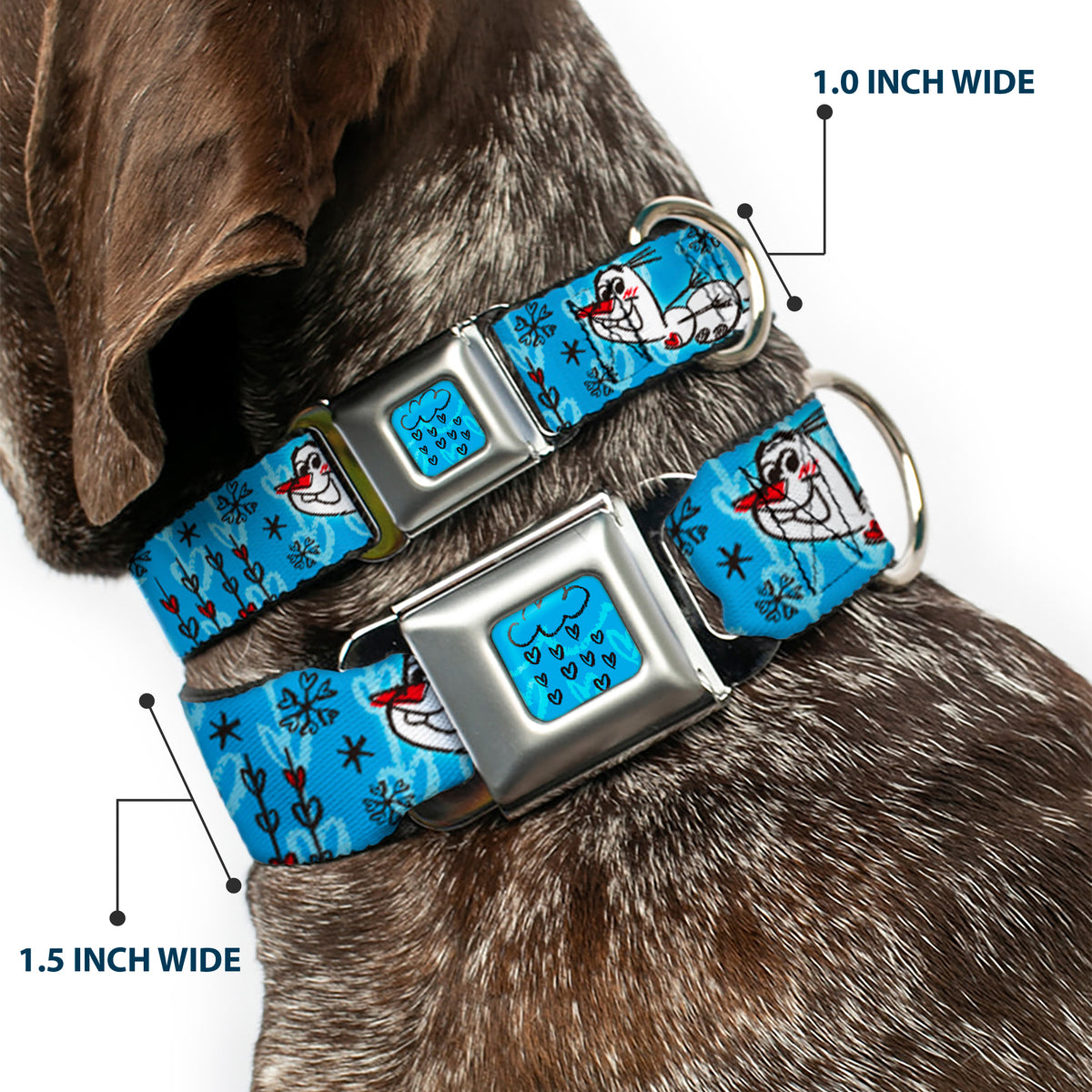 Frozen Cloud/Heart Raindrop Sketch Full Color Blues/Black Seatbelt Buckle Collar - Olaf Heart Raindrop Sketch Blues/Black Dog Collars Seatbelt Buckle Disney