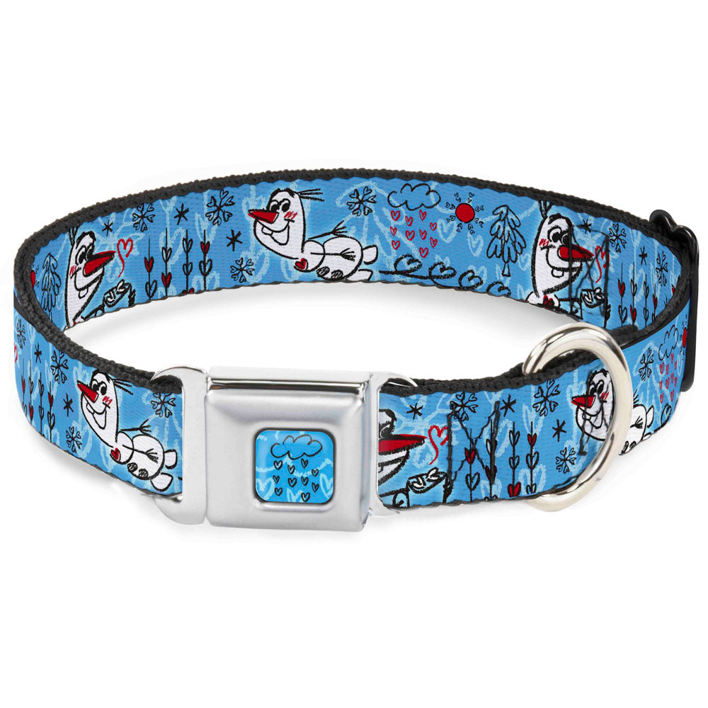 Frozen Cloud/Heart Raindrop Sketch Full Color Blues/Black Seatbelt Buckle Collar - Olaf Heart Raindrop Sketch Blues/Black Dog Collars Seatbelt Buckle Disney