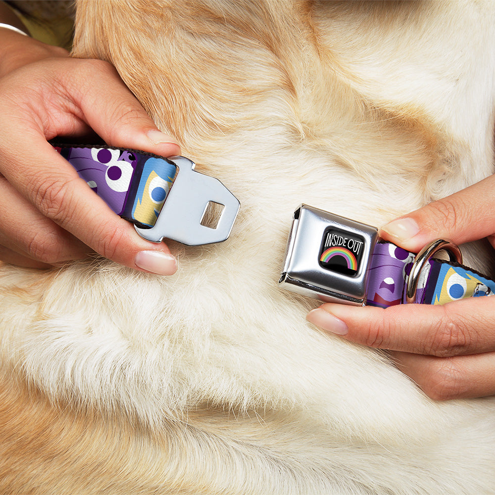 INSIDE OUT Rainbow Full Color Black White Multi Color Seatbelt Buckle Collar - Inside Out 6-Character Esxpression Blocks Purple/Multi Color Dog Collars Seatbelt Buckle Disney