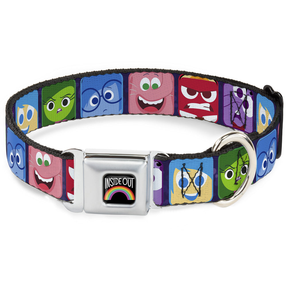 INSIDE OUT Rainbow Full Color Black White Multi Color Seatbelt Buckle Collar - Inside Out 6-Character Esxpression Blocks Purple/Multi Color Dog Collars Seatbelt Buckle Disney