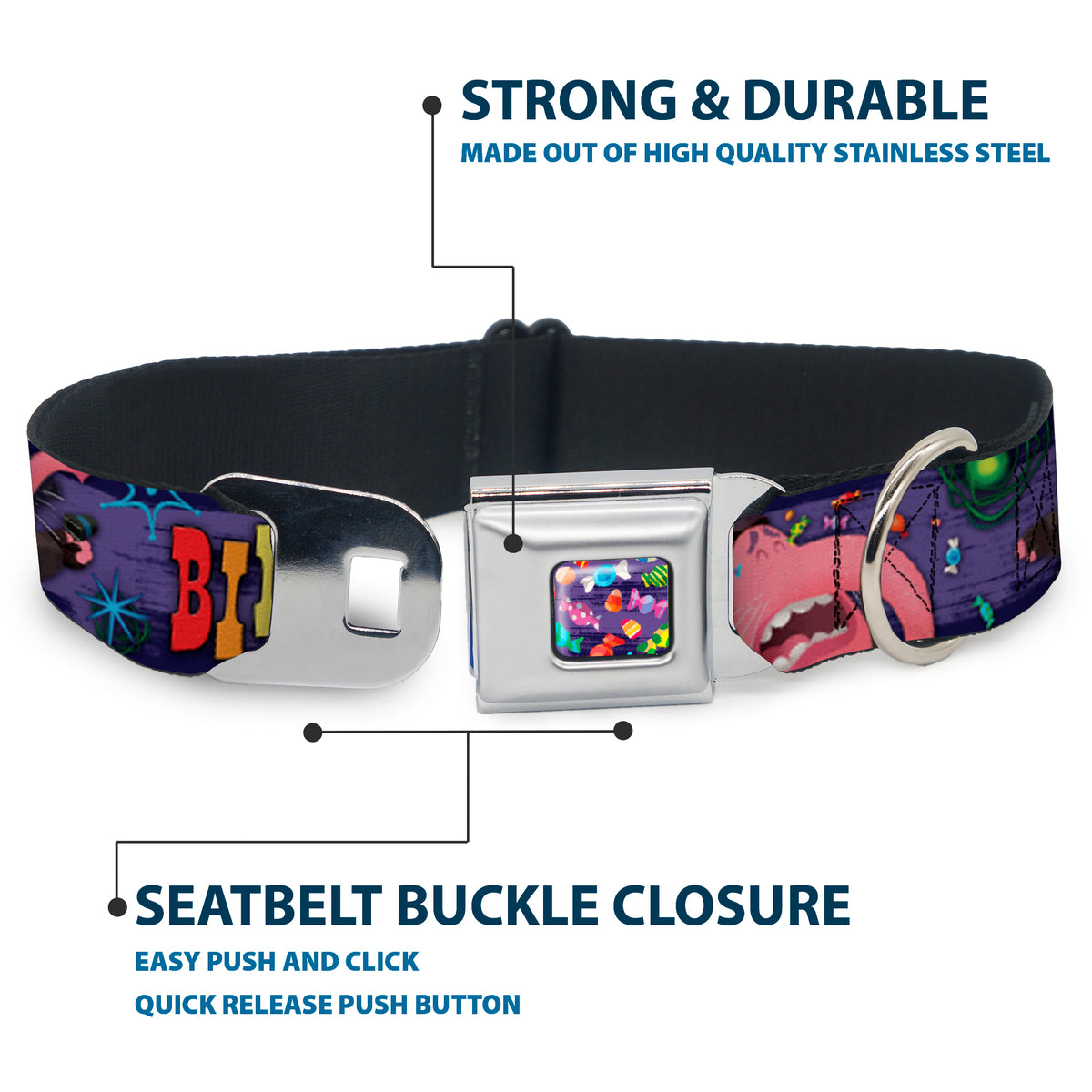 Scattered Candy Full Color Purples Seatbelt Buckle Collar - BING BONG Poses/Candy Purples/Multi Color Dog Collars Seatbelt Buckle Disney