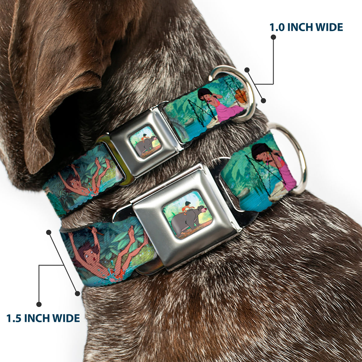 Mowgli Riding Baloo Full Color Seatbelt Buckle Collar - The Jungle Book Scenes Dog Collars Seatbelt Buckle Disney