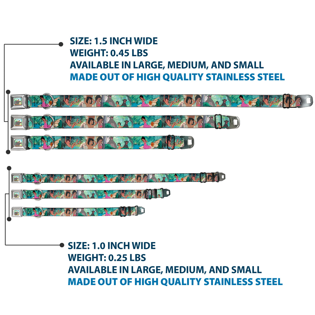 Mowgli Riding Baloo Full Color Seatbelt Buckle Collar - The Jungle Book Scenes Dog Collars Seatbelt Buckle Disney