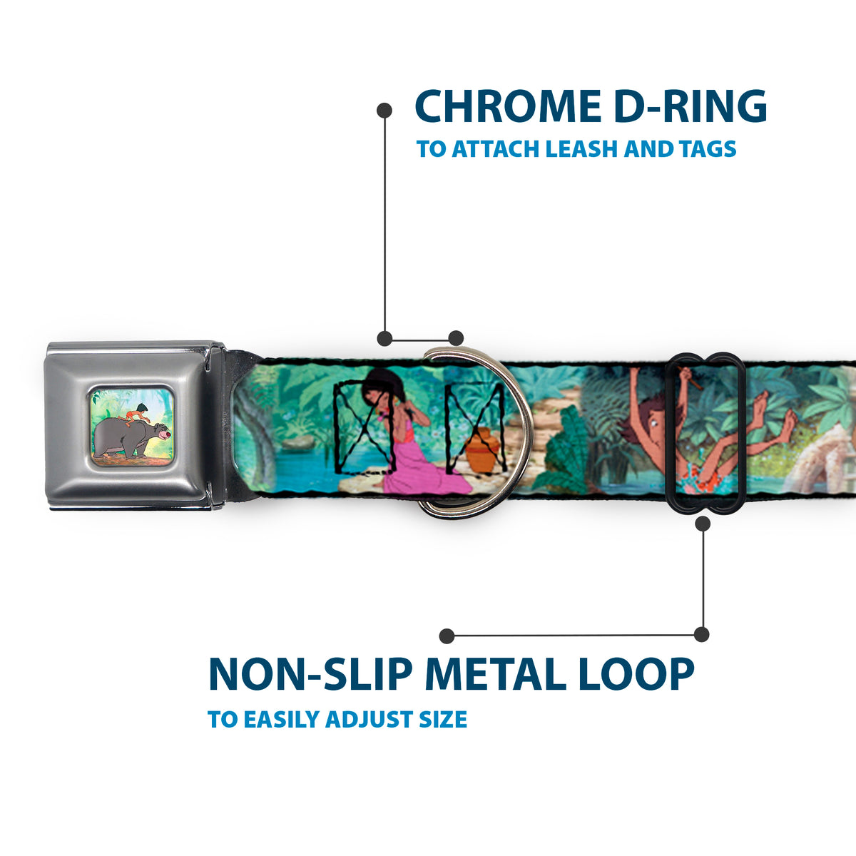 Mowgli Riding Baloo Full Color Seatbelt Buckle Collar - The Jungle Book Scenes Dog Collars Seatbelt Buckle Disney