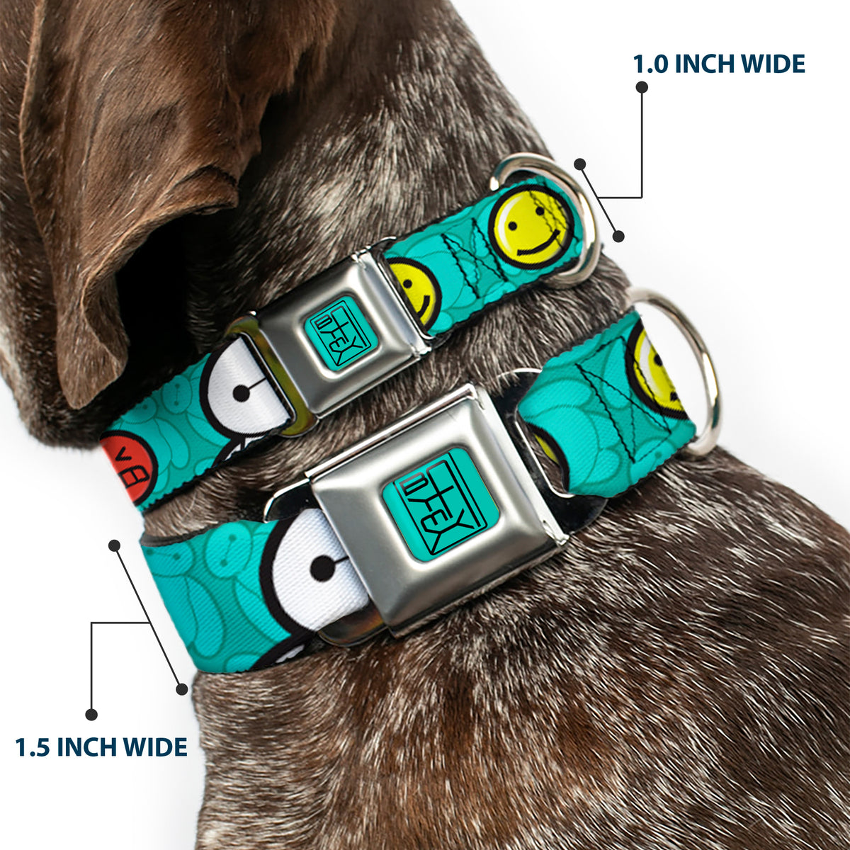 BAYMAX Hanko Full Color Turquoise Black Seatbelt Buckle Collar - Baymax/Mood Expressions/Baymax Scattered Turquoise Dog Collars Seatbelt Buckle Disney