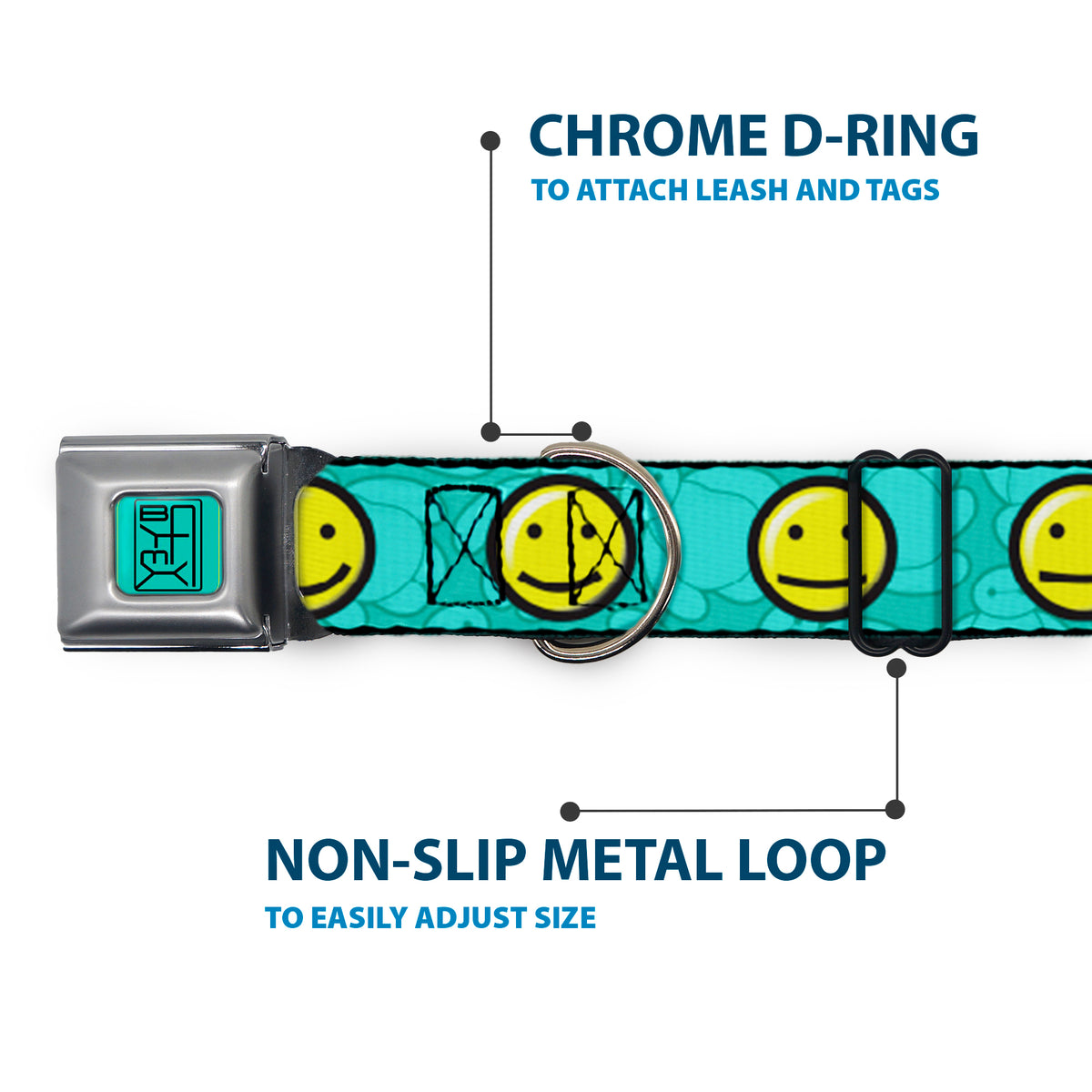 BAYMAX Hanko Full Color Turquoise Black Seatbelt Buckle Collar - Baymax/Mood Expressions/Baymax Scattered Turquoise Dog Collars Seatbelt Buckle Disney