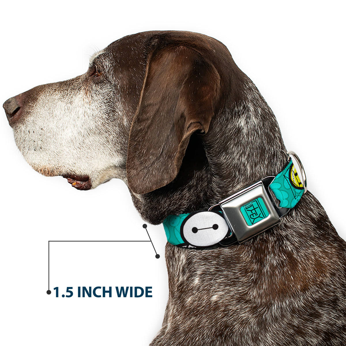 BAYMAX Hanko Full Color Turquoise Black Seatbelt Buckle Collar - Baymax/Mood Expressions/Baymax Scattered Turquoise Dog Collars Seatbelt Buckle Disney