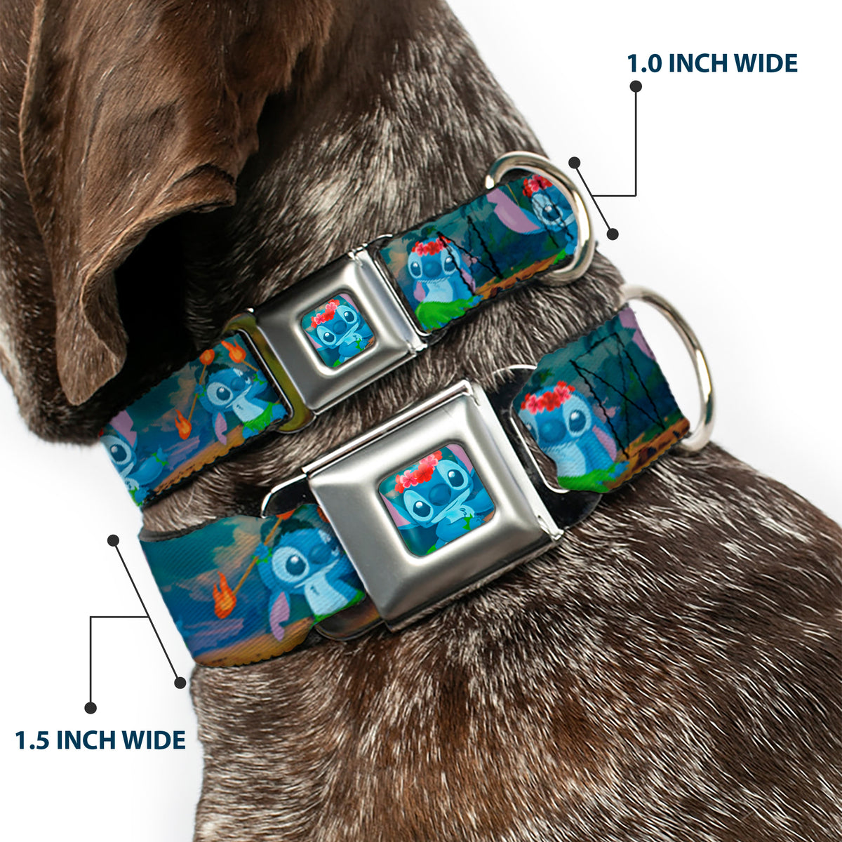Stitch Hula Pose Full Color Seatbelt Buckle Collar - Stitch Hula Dance 5-Poses Dog Collars Seatbelt Buckle Disney