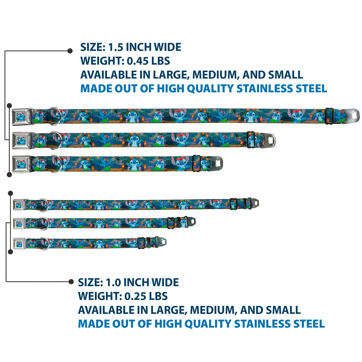 Stitch Hula Pose Full Color Seatbelt Buckle Collar - Stitch Hula Dance 5-Poses Dog Collars Seatbelt Buckle Disney