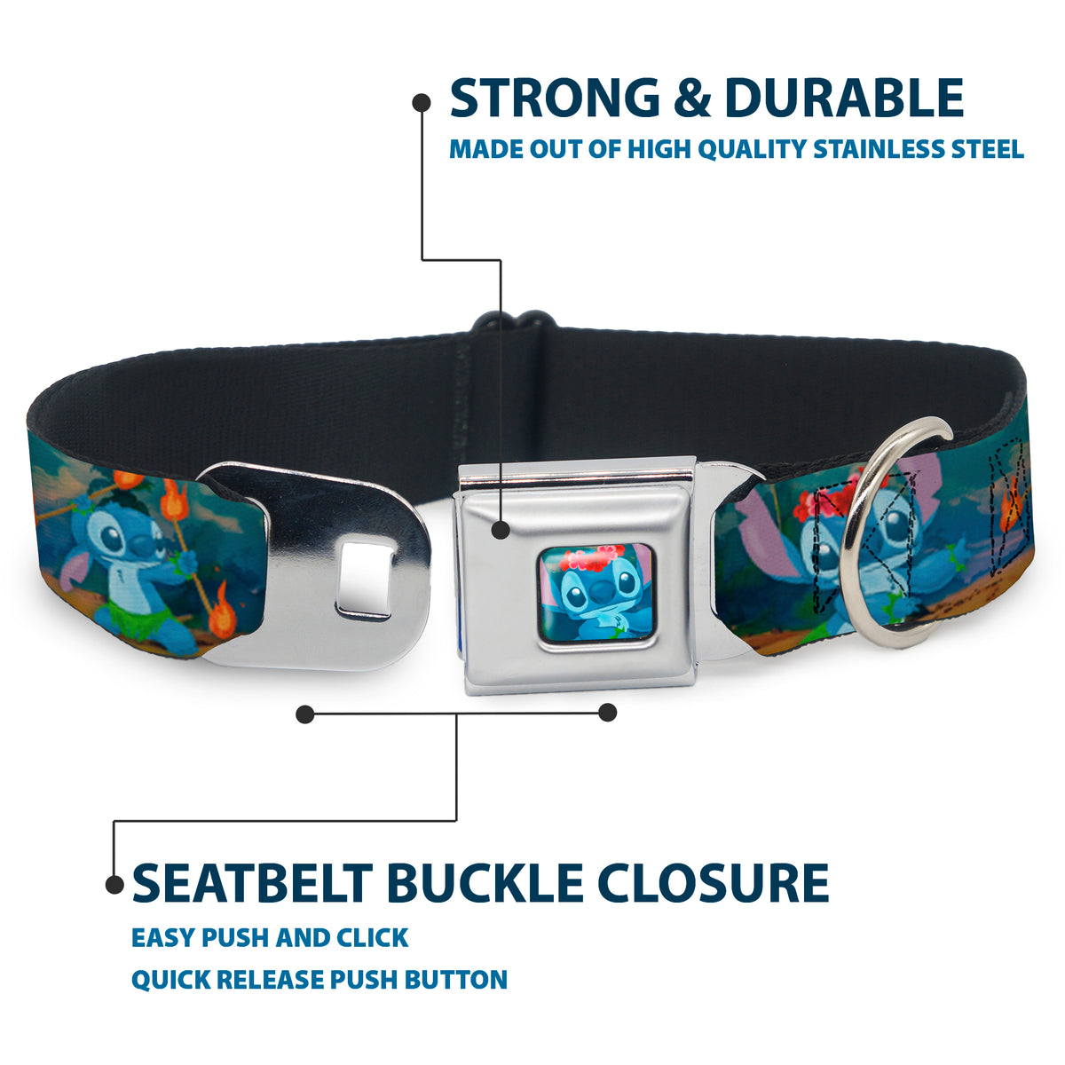 Stitch Hula Pose Full Color Seatbelt Buckle Collar - Stitch Hula Dance 5-Poses Dog Collars Seatbelt Buckle Disney