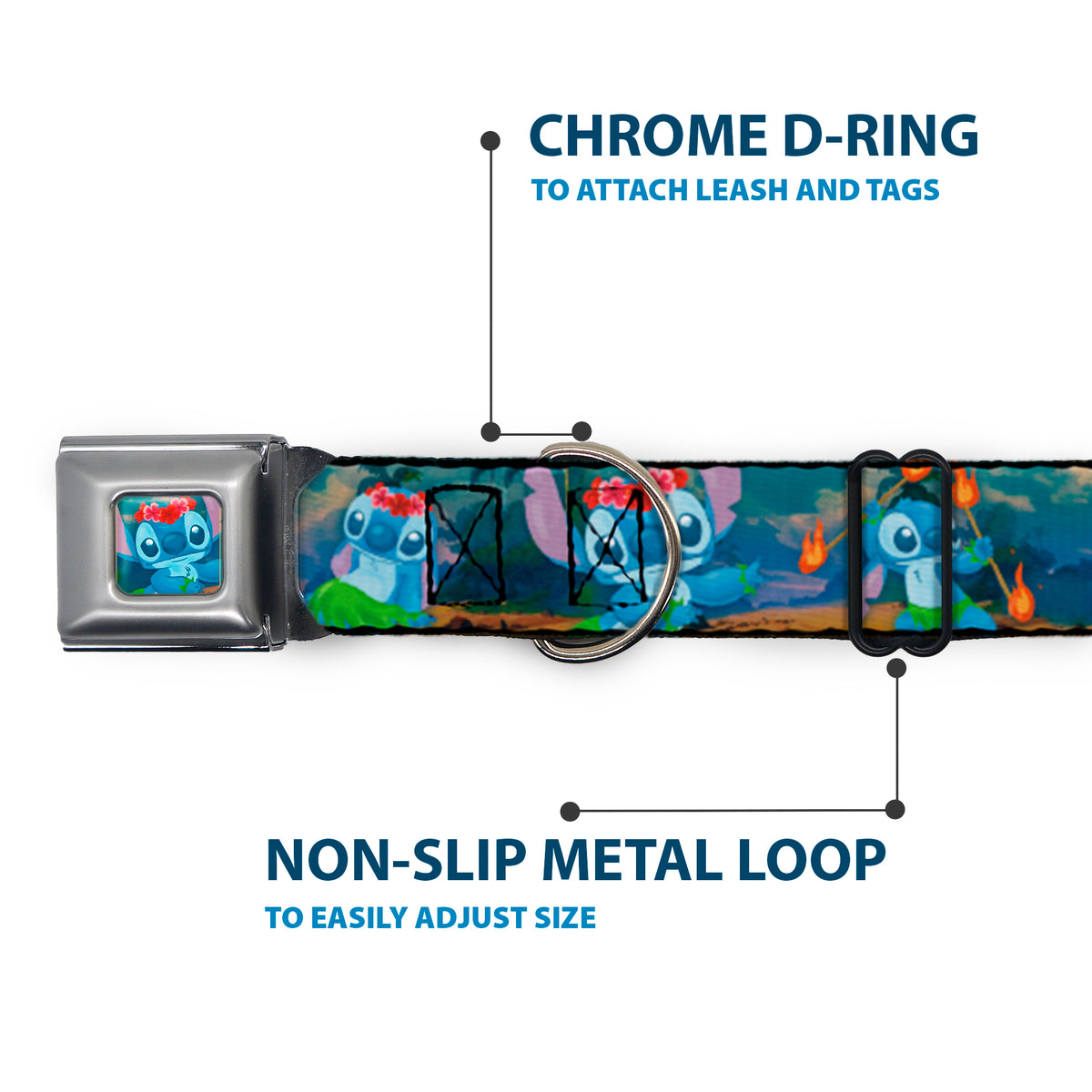 Stitch Hula Pose Full Color Seatbelt Buckle Collar - Stitch Hula Dance 5-Poses Dog Collars Seatbelt Buckle Disney