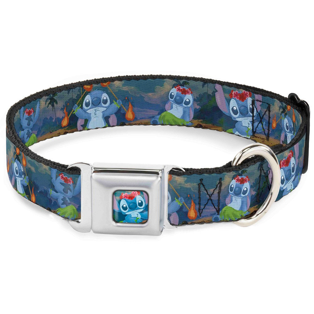 Stitch Hula Pose Full Color Seatbelt Buckle Collar - Stitch Hula Dance 5-Poses Dog Collars Seatbelt Buckle Disney