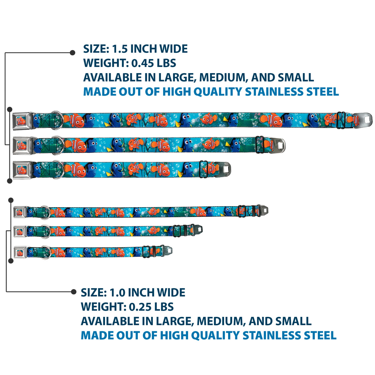 Nemo Smiling Full Color Seatbelt Buckle Collar - Nemo & Dory Poses Dog Collars Seatbelt Buckle Disney