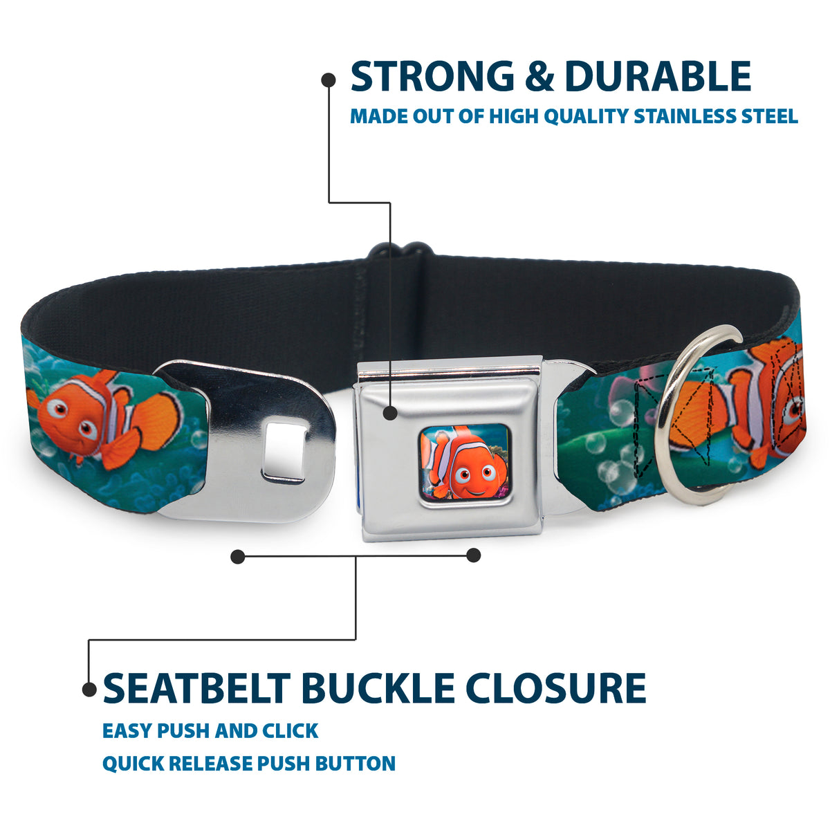 Nemo Smiling Full Color Seatbelt Buckle Collar - Nemo & Dory Poses Dog Collars Seatbelt Buckle Disney