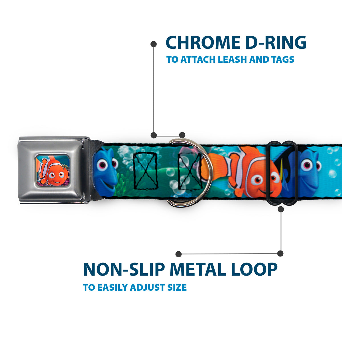 Nemo Smiling Full Color Seatbelt Buckle Collar - Nemo & Dory Poses Dog Collars Seatbelt Buckle Disney
