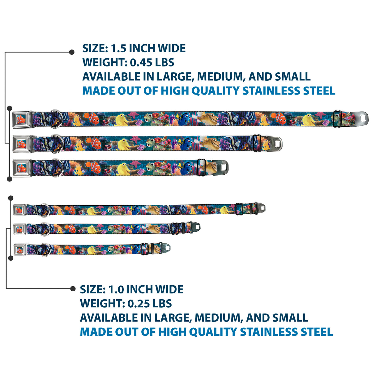 Nemo Smiling Full Color Seatbelt Buckle Collar - Nemo & Friends Group Dog Collars Seatbelt Buckle Disney
