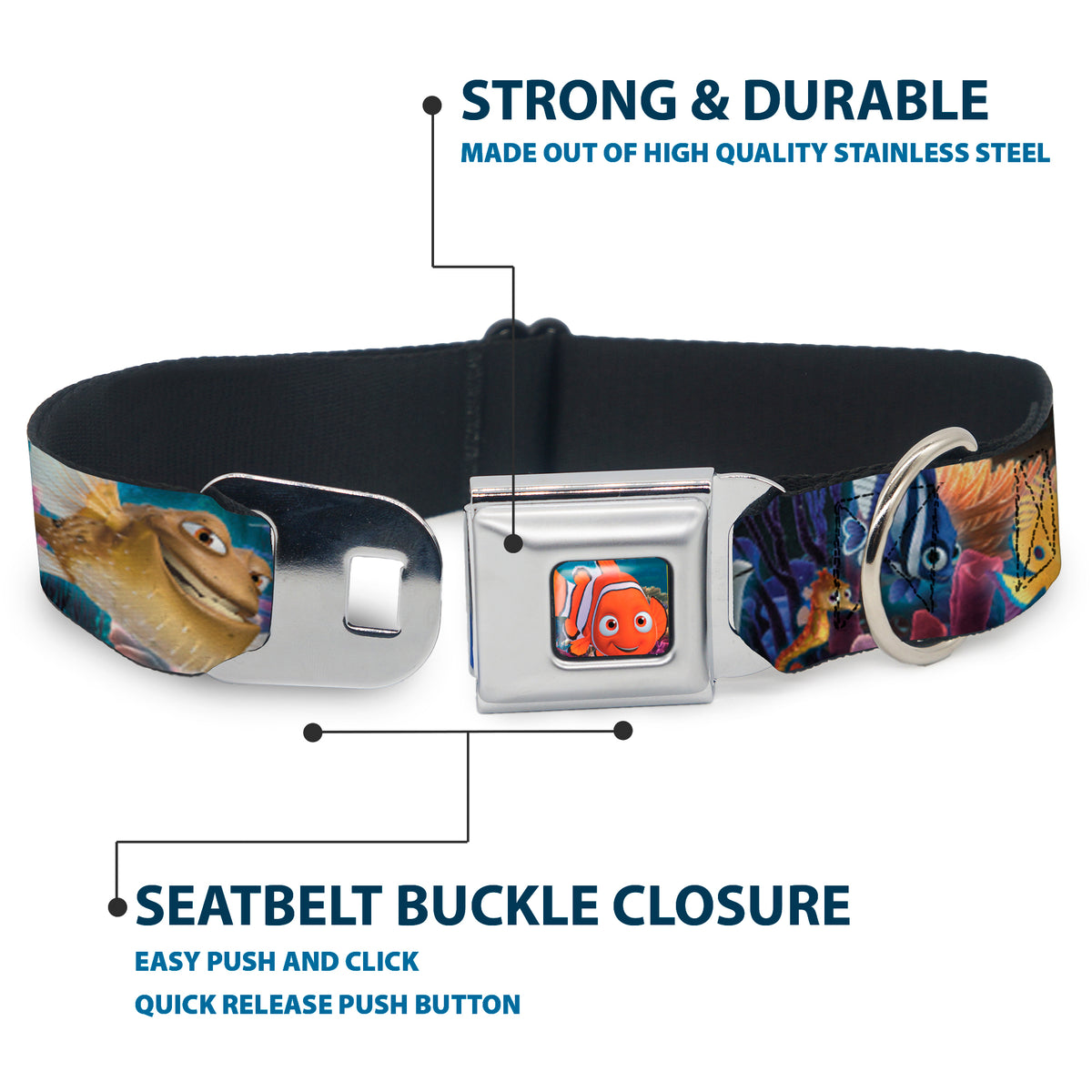 Nemo Smiling Full Color Seatbelt Buckle Collar - Nemo & Friends Group Dog Collars Seatbelt Buckle Disney