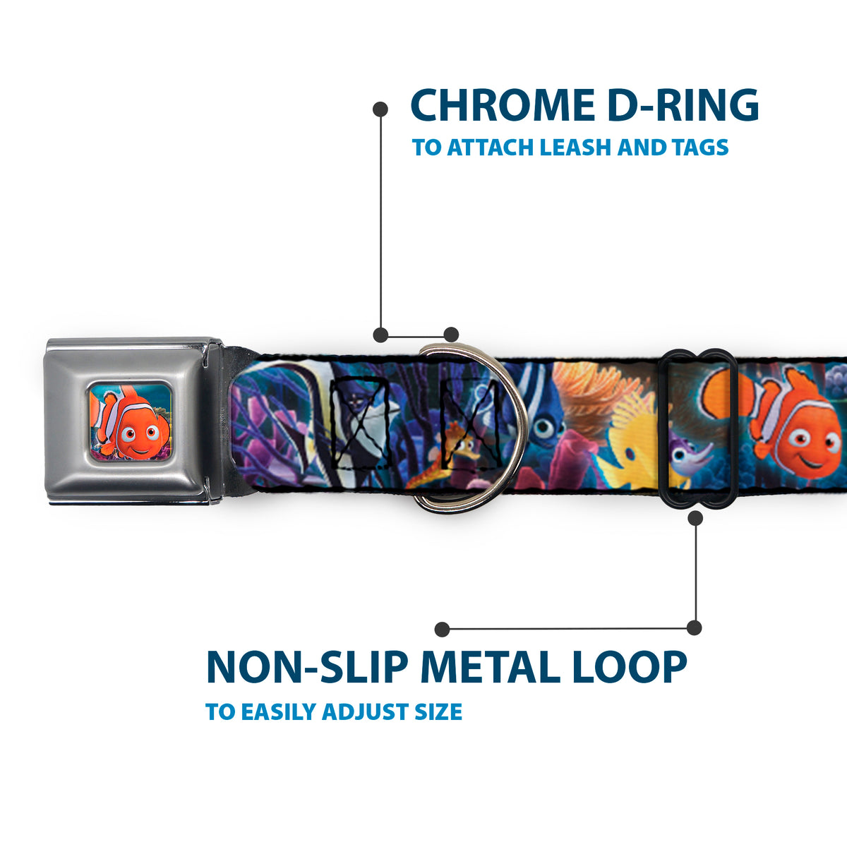 Nemo Smiling Full Color Seatbelt Buckle Collar - Nemo & Friends Group Dog Collars Seatbelt Buckle Disney