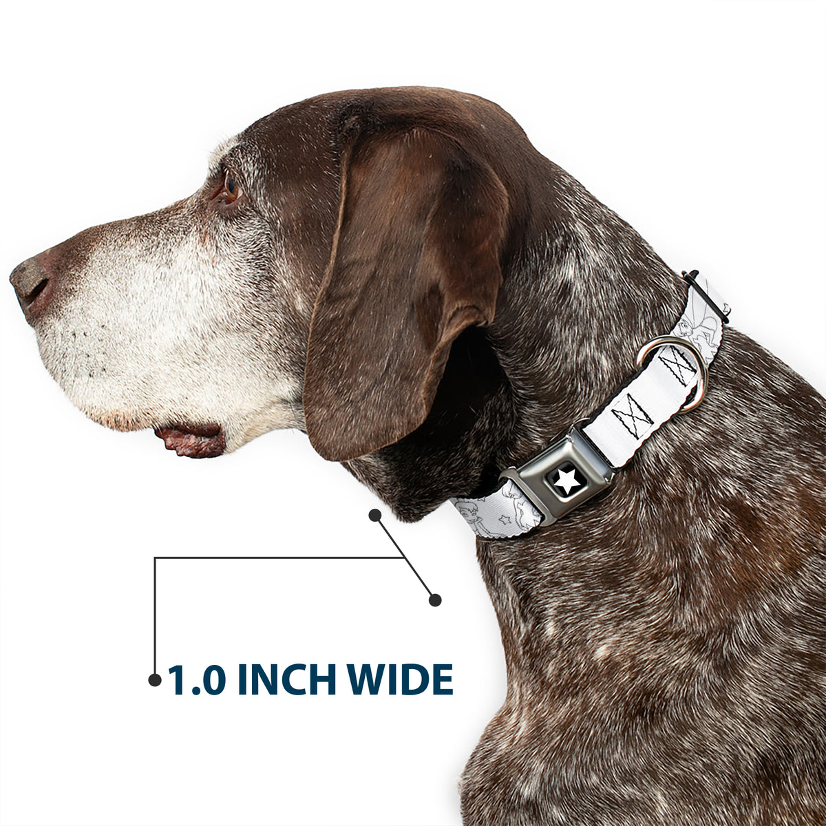 Tinker Bell Star Full Color Black/White Seatbelt Buckle Collar - Tinker Bell Poses/Stars Outline White/Black Dog Collars Seatbelt Buckle Disney