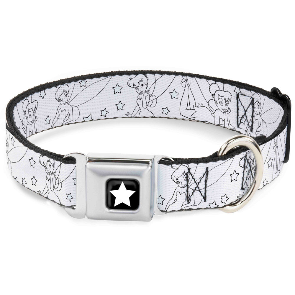 Tinker Bell Star Full Color Black/White Seatbelt Buckle Collar - Tinker Bell Poses/Stars Outline White/Black Dog Collars Seatbelt Buckle Disney