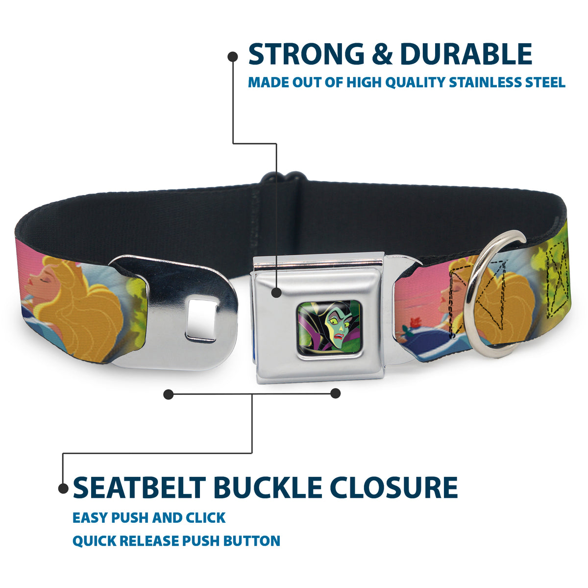 Maleficent Face3 Full Color Green Fade Seatbelt Buckle Collar - Sleeping Beauty & Maleficent/Maleficent Dragon Scenes Dog Collars Seatbelt Buckle Disney