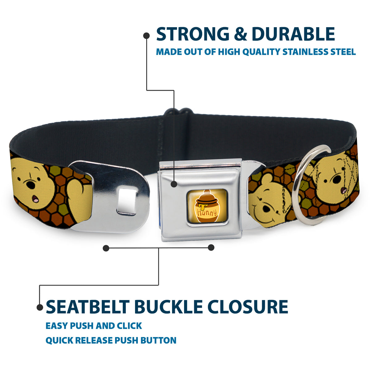 HUNNY Pot Full Color Black/Browns Seatbelt Buckle Collar - Winnie the Pooh Expressions/Honeycomb Black/Browns Dog Collars Seatbelt Buckle Disney